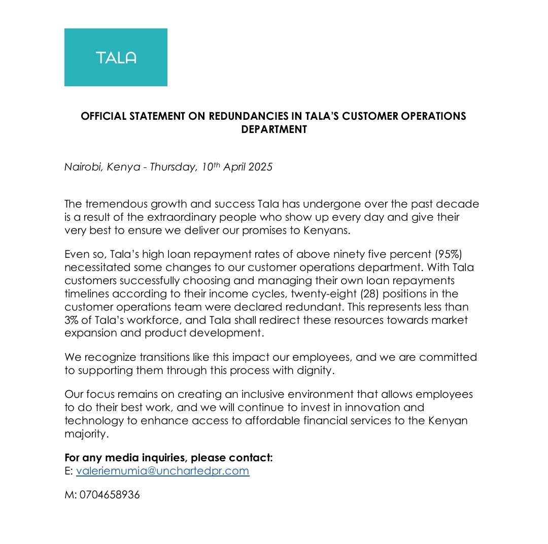 Tala Loan Declares Redundancies
