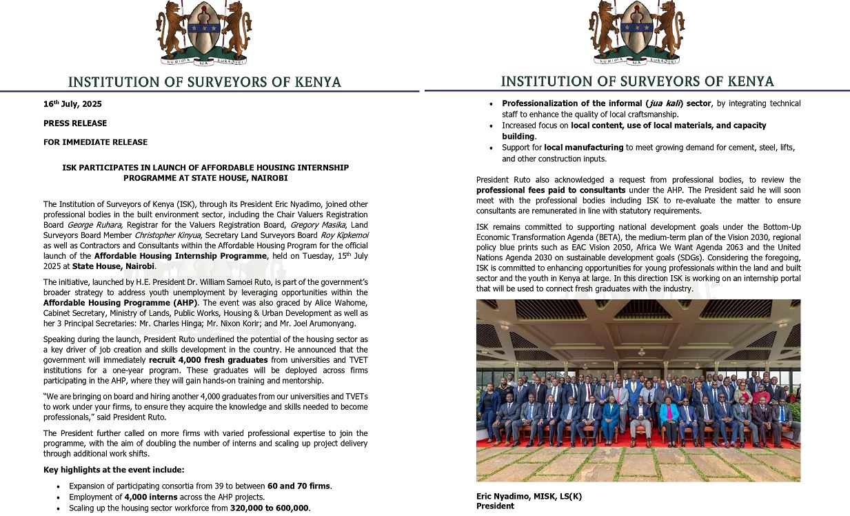 ISK Statement on Launch of Affordable Housing Internship Programme