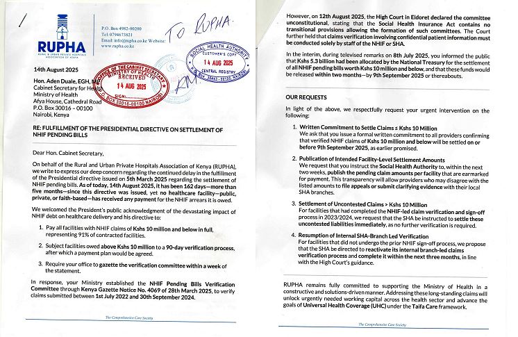 RUPHA Statement on Settlement of NHIF Pending Bills