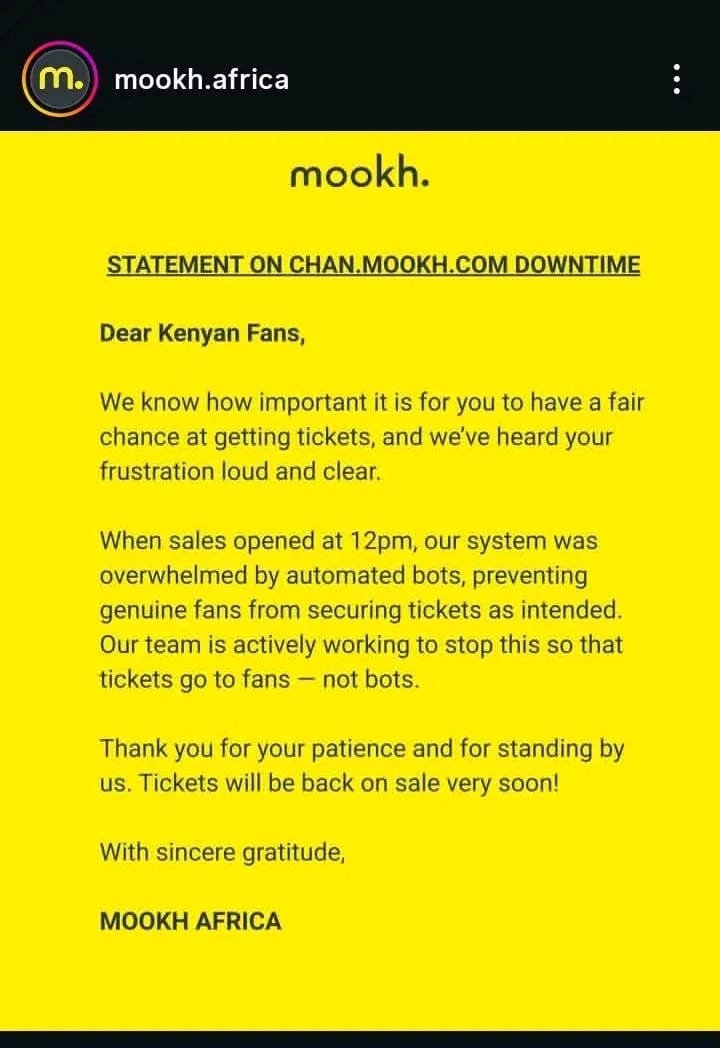 Mookh Statement on Why Chan Tickets Website Is Down