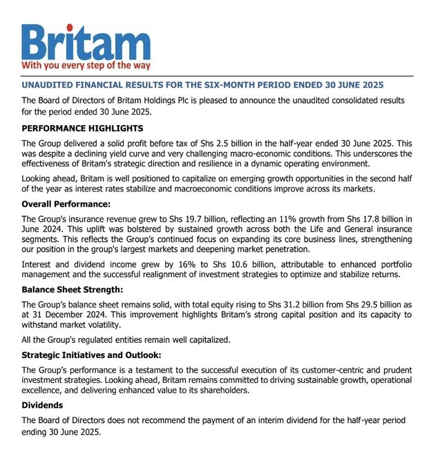 Britam Statement on 2025 Half Year Results of KES 2.5 Billion
