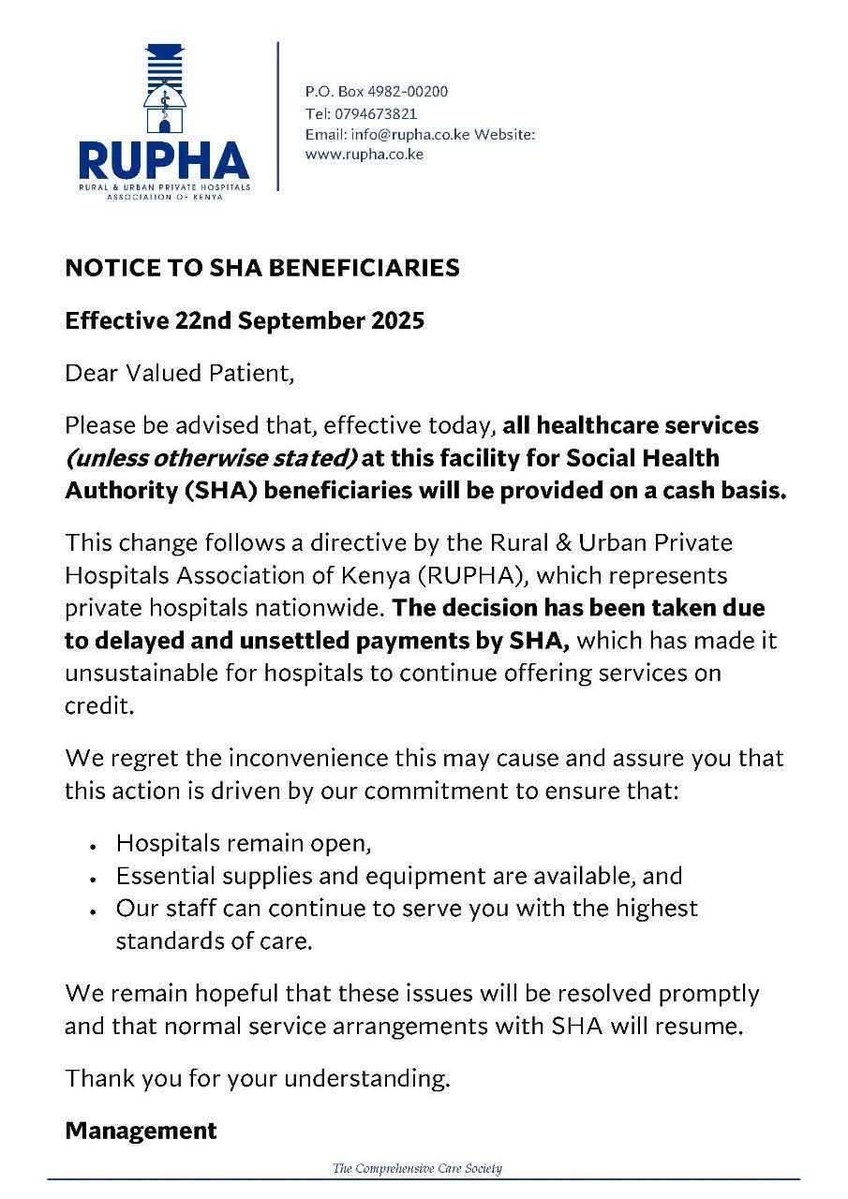 RUPHA Statement on Suspension of SHA in Private Hospitals