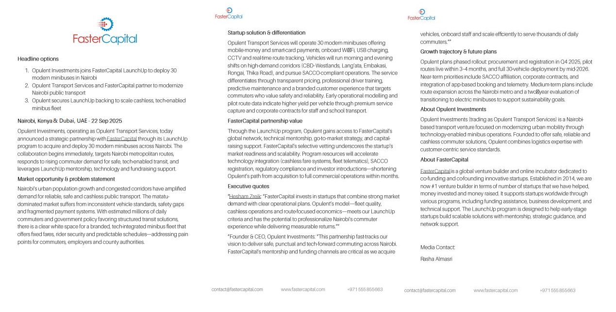 FasterCapital statement on Launch of Modern Minibuses in Nairobi