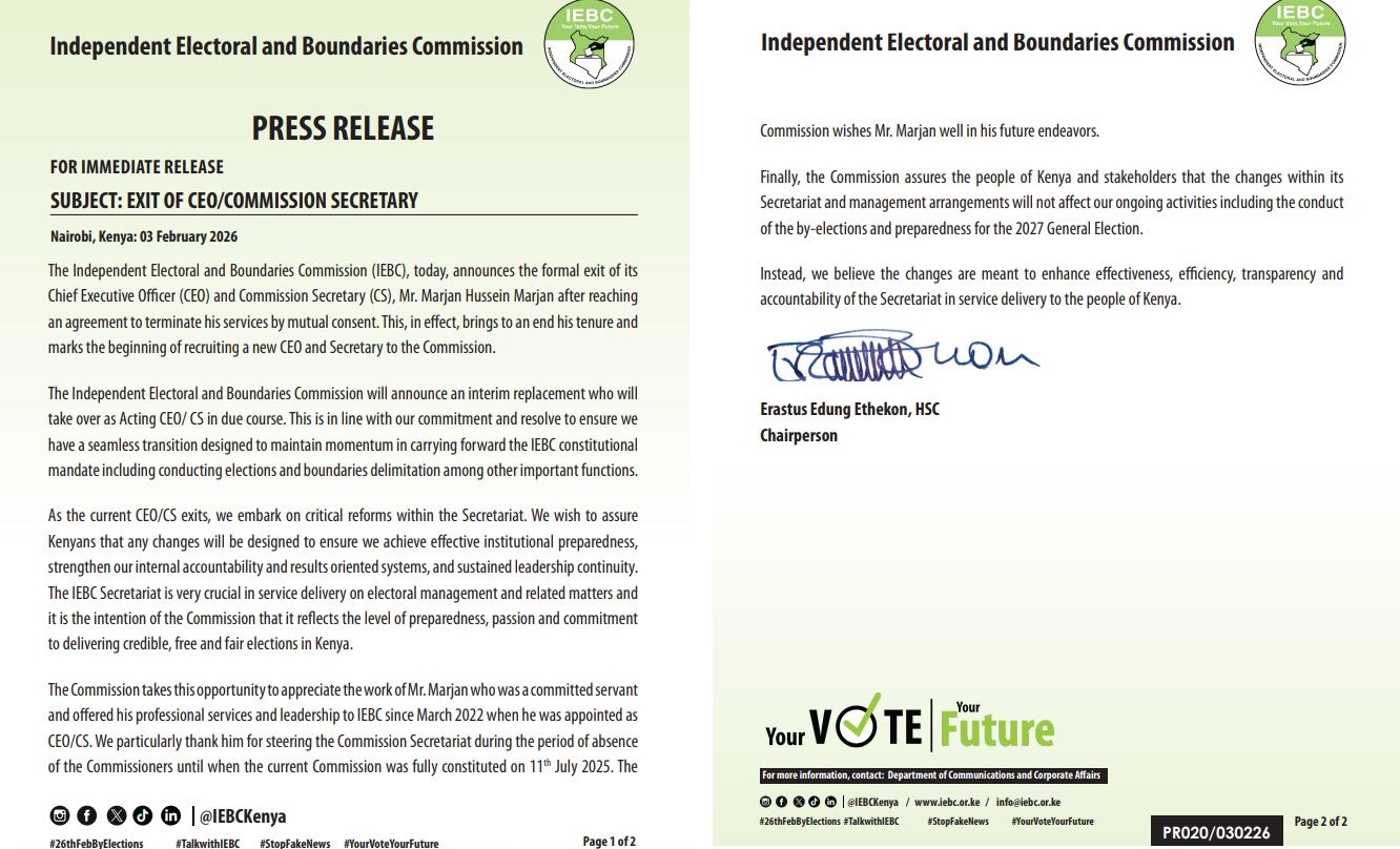 IEBC statement on the Resignation of CEO Marjan Hussein Marjan
