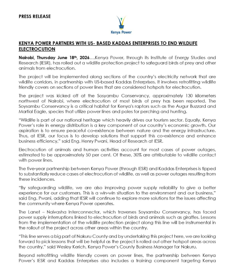 Kenya Power and Kaddas Enterprises Partner to Reduce Wildlife Electrocution - Image 3