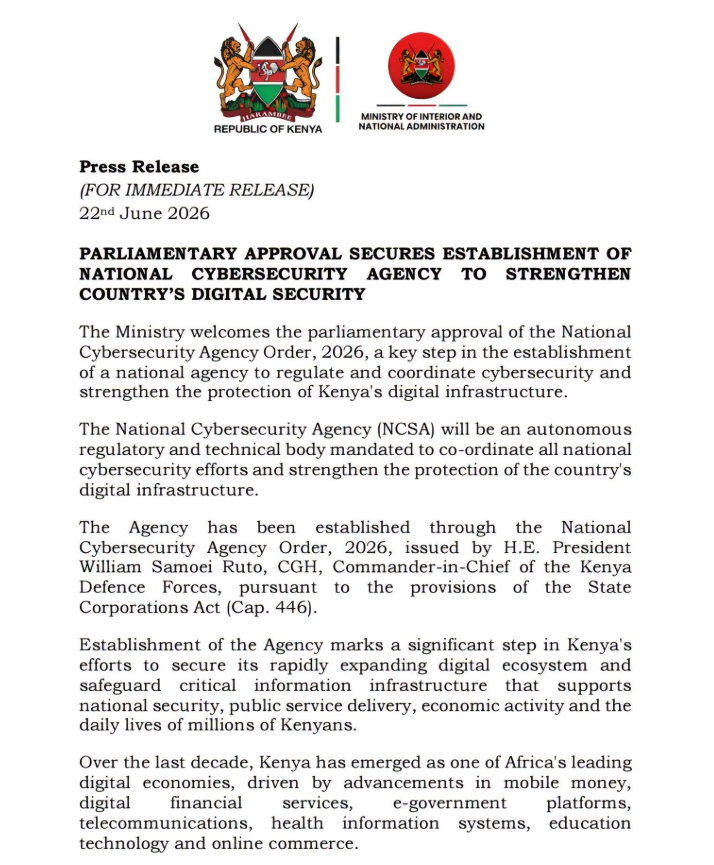 Parliament Approves Setup of National Cybersecurity Agency (NCSA) in Nairobi - Image 2